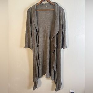 Margaret O'Leary Cardigan M Open Front Brown Sweater Flutter Short Sleeve Flax